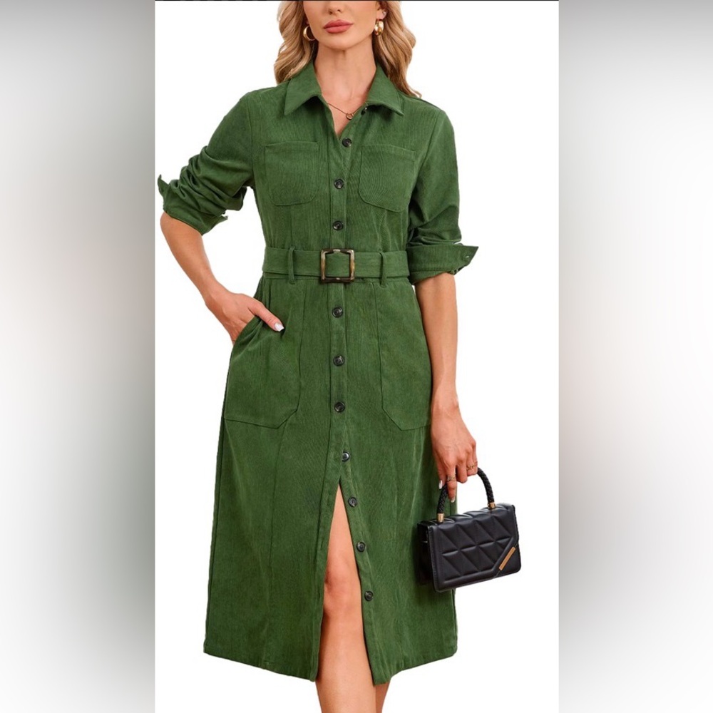 Green Belted Button-Down Dress no belt amazing dress for st Patrick day